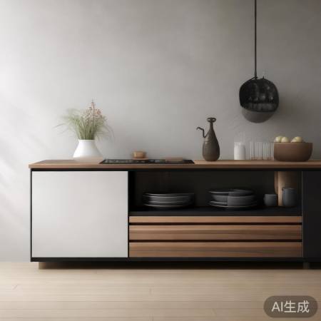 “黑白灰木质/金属餐边柜”