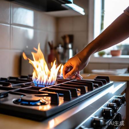 燃气灶烹饪，注意通风防火