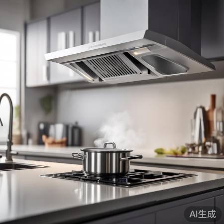 “美的油烟机,侧吸速吸易清洁”