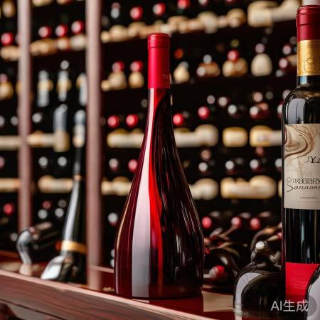 红酒柜里，各式红酒争艳