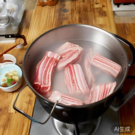 焯水去腥，清水洗净排骨