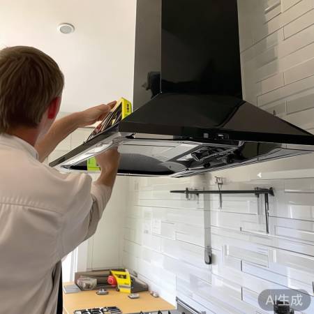 墙上挂油烟机,标记固定牢固