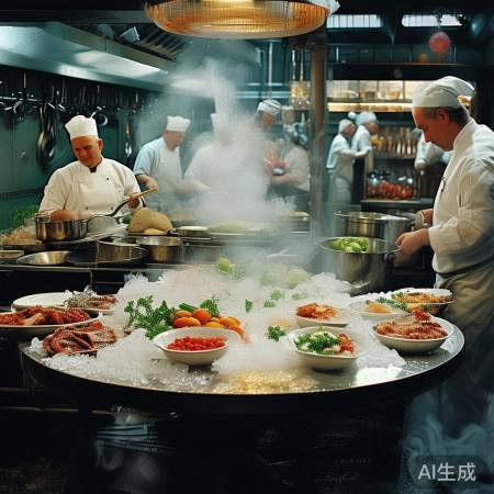 厨房师傅赶制美味晚餐