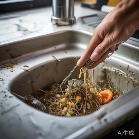 排水管堵塞，铁丝疏通。